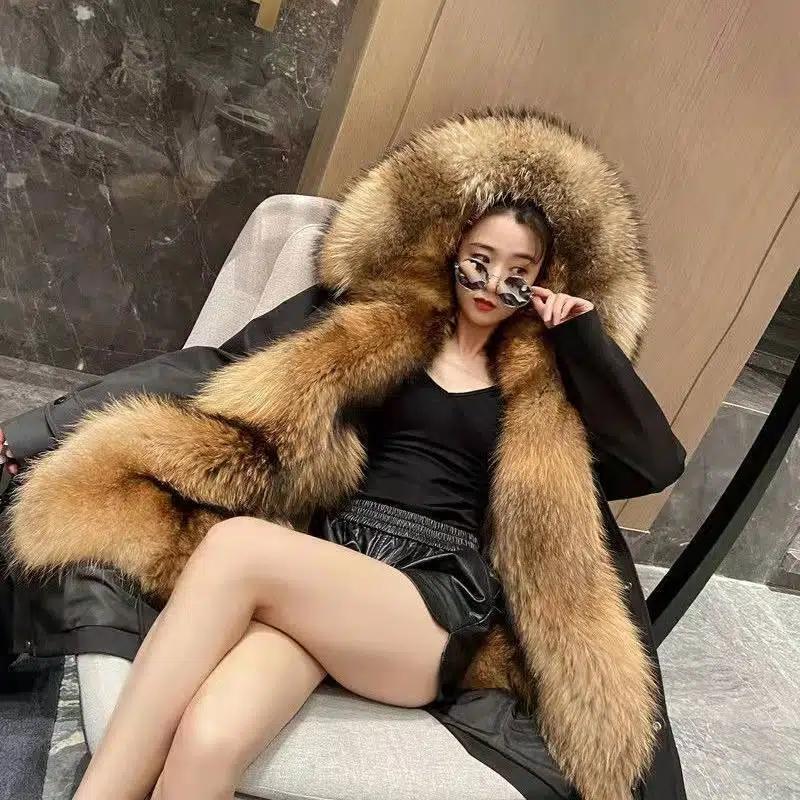 Faux Fur Coat Loose OverCoat Thick Warm Female Plush Coats Fox Hair Inner Liner Detachable Collar Long Fur Parkas Fur Jacket