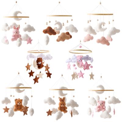 Погремушка-мобиль на детскую кроватку, мягкий войлок, розовый кролик, подвесные погремушки, вешалка для новорожденных, кронштейн для мобиля на кроватку, подарки для детей