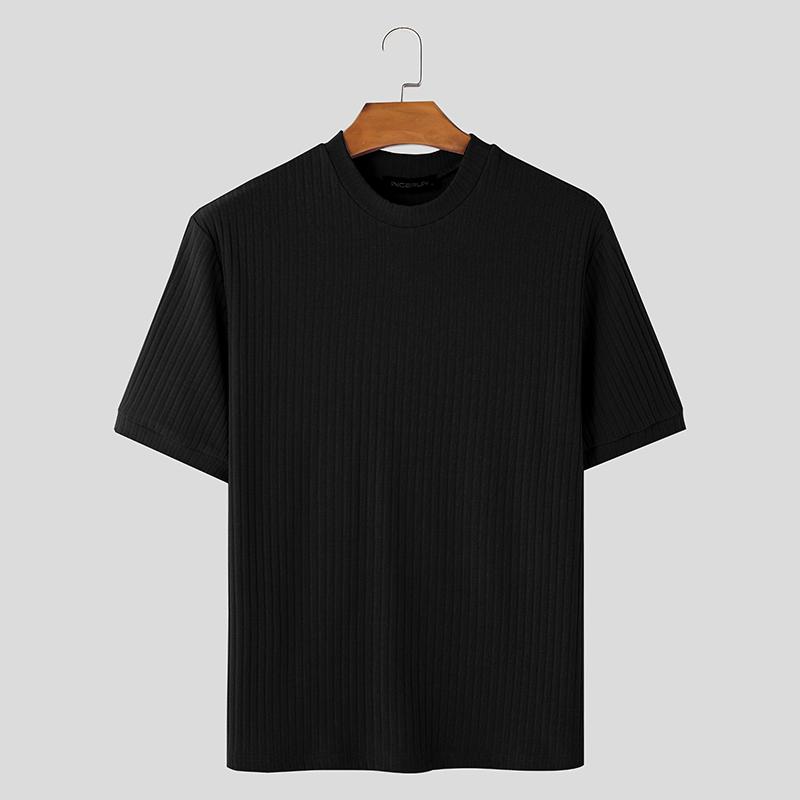 INCERUN Летние мужские повседневные обтягивающие топы с коротким рукавом в полоску футболки