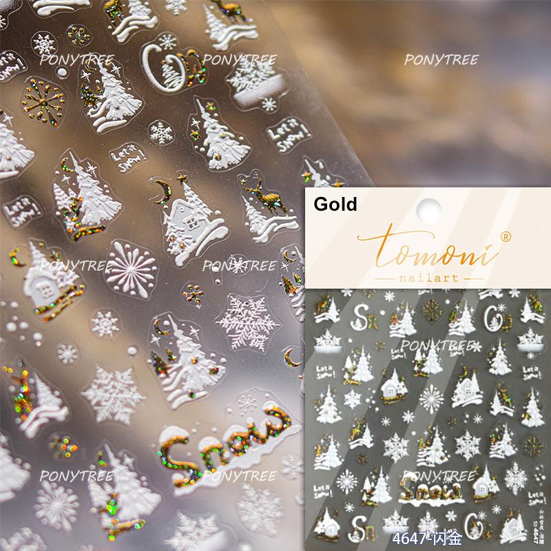 Silver White Snowflake Rhinestone Star Love Lace Winter Chic Snow Shiny Chic Delicate 5D Nail Art Stickers Manicure Decals