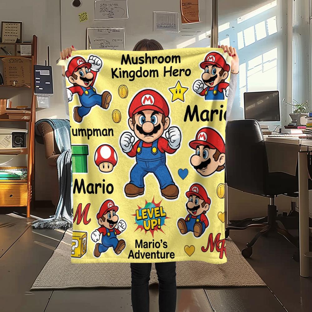 1PC Super Mario Poster Patterned Flannel Blanket Suitable For All Seasons For Home Decor Warmth And Comfort Gifts Holiday Present