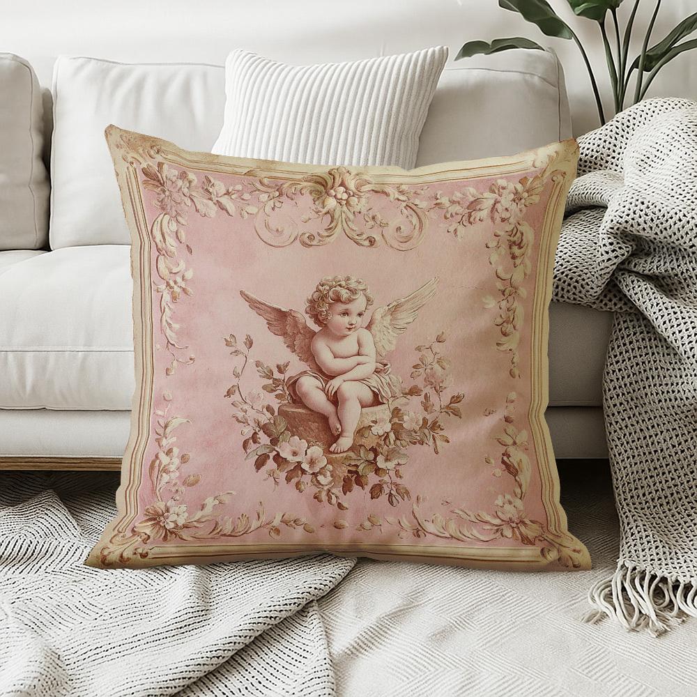 Vintage Pink Cherub Pillow Cover Rococo Floral Print Cushion Case Shabby Chic French Home Decor Gift