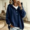 Women's Color Long Sleeve Hooded Button Loose Sweater Top
