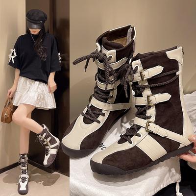 Ретро кожаные боксерские ботинки женские летние новые ботинки Мартина ботинки на платформе ботинки средней высоты