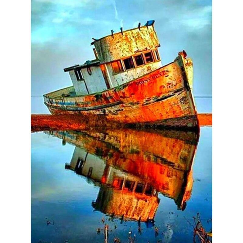 DIY 5D алмазная живопись полный круглый смоляный парусник Алмазная художественная вышивка вид на море вышивка крестиком Алмазная мозаика домашний декор