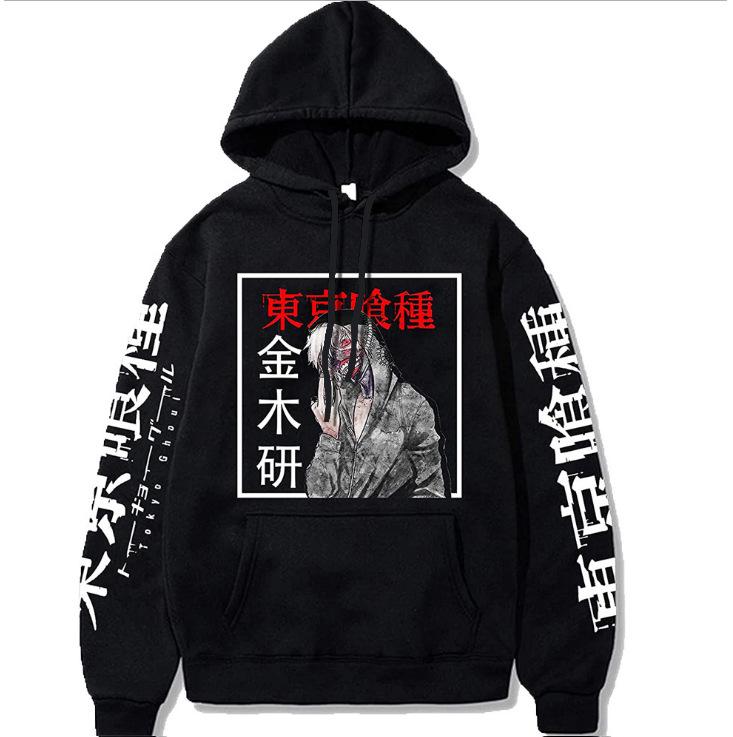 Флисовый повседневный мужской свитер с капюшоном и принтом аниме