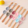 Детская деревянная ручка силиконовая вилка и ложка Главная Дополнительный набор деревянная ручка силиконовая вилка и ложка детская ложка для кормления устойчивая к падениям
