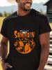 Мужская футболка с принтом "Samhain" - Повседневная черная хлопковая футболка с оранжевым и желтым F