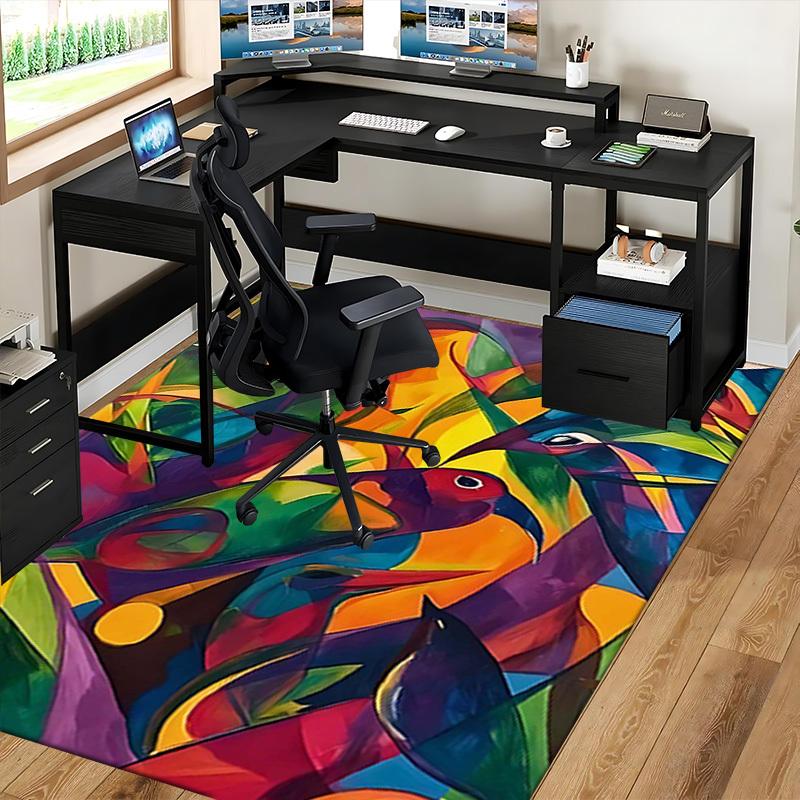 1pc Colorful Abstract Birds Chair Mat - Festival Gift for Office Chairs, Non-Slip Carpet for Home Decor, Suitable for All Seasons.P062