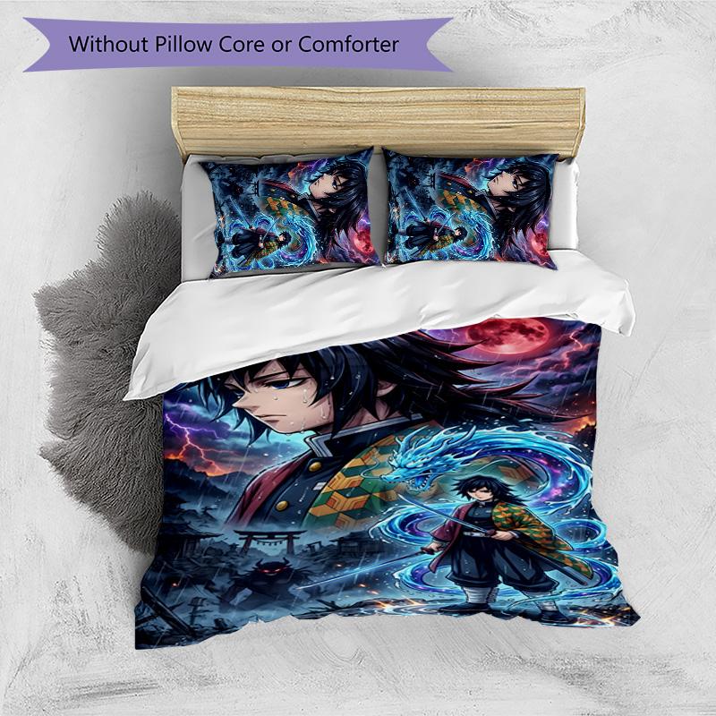 3pcs Tomioka Giyuu4 Design Cover Set - HD Printed Bedding with 1 Cover and 2 Pillowcases - Perfect for Home and Dorm Decor