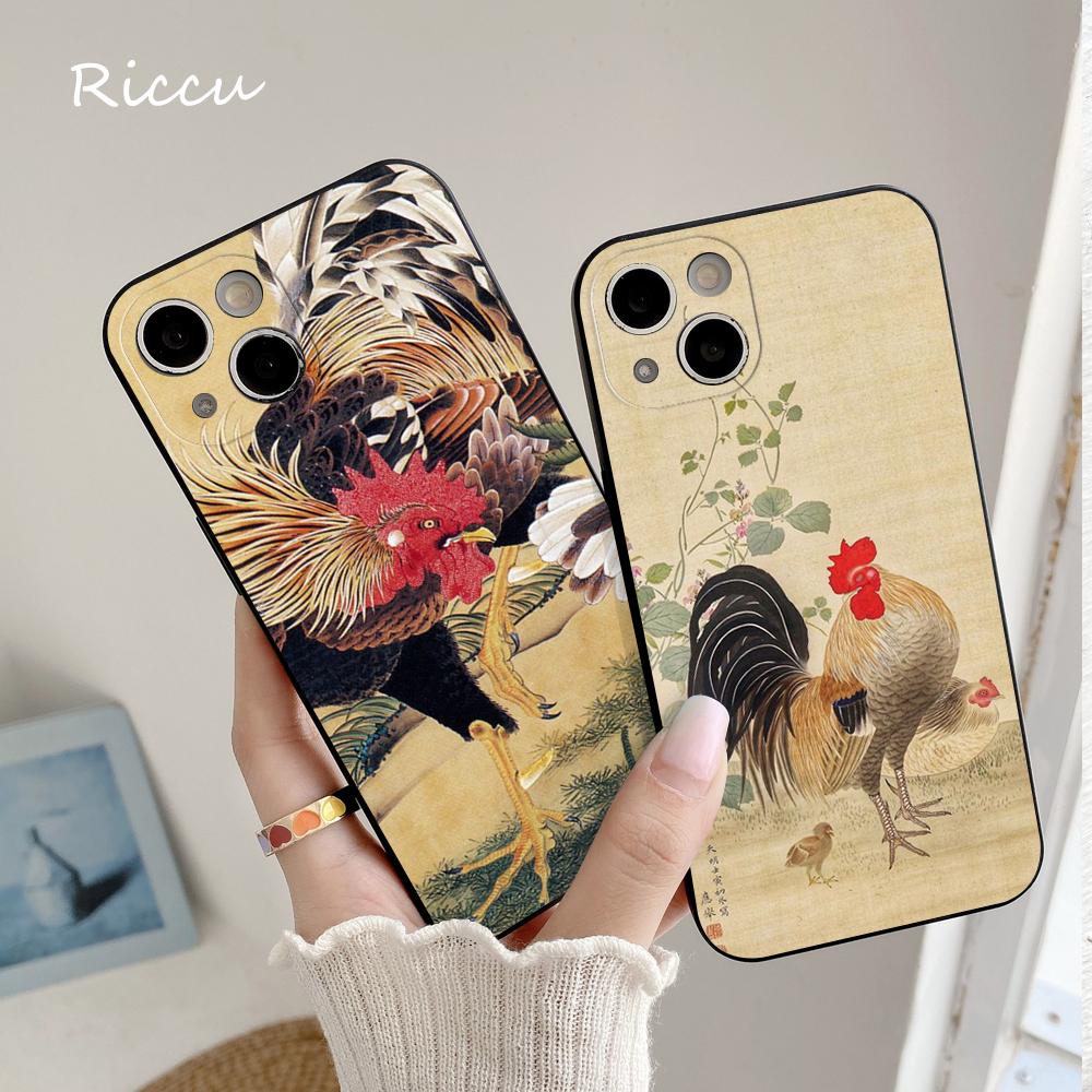 Мягкий чехол для iPhone 14 с изображением петуха и курицы от Ito Jakuchu для Iphone 14 11 12Pro 8 7 Plus X 13Pro MAX SE2020 XR XS Чехлы