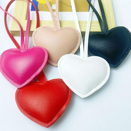Bag Pendant Heart Shape Imitation Leather Keychain Vibrant Color Bag Decor Charm Bag Car Key Accessory