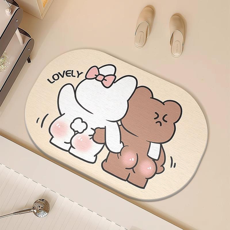 Cartoon hard diatom mud floor mat bathroom suction board non-slip quick-drying mat toilet door toilet floor mat foot mat