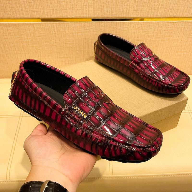 Pacecraft Shoes Men's Breathable Loafers - Casual Microfiber Leather Slip-On Shoes, Comfortable Rubber Sole, White/Burgundy/Green/Brown