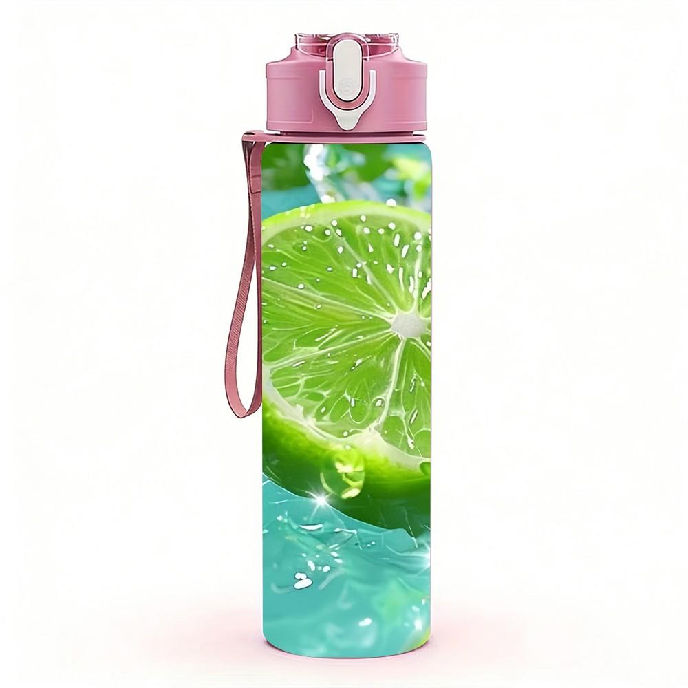 1PC Fresh Lime Slice Ice Water Print 750ml Color Plastic Sports Water Bottle Leakproof Flip Straw Lid Suitable for Sports Office Home Use