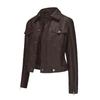 Womens Faux Leather Biker Jacket With Multiple Zippers Long Sleeve Open Front Coat Lightweight