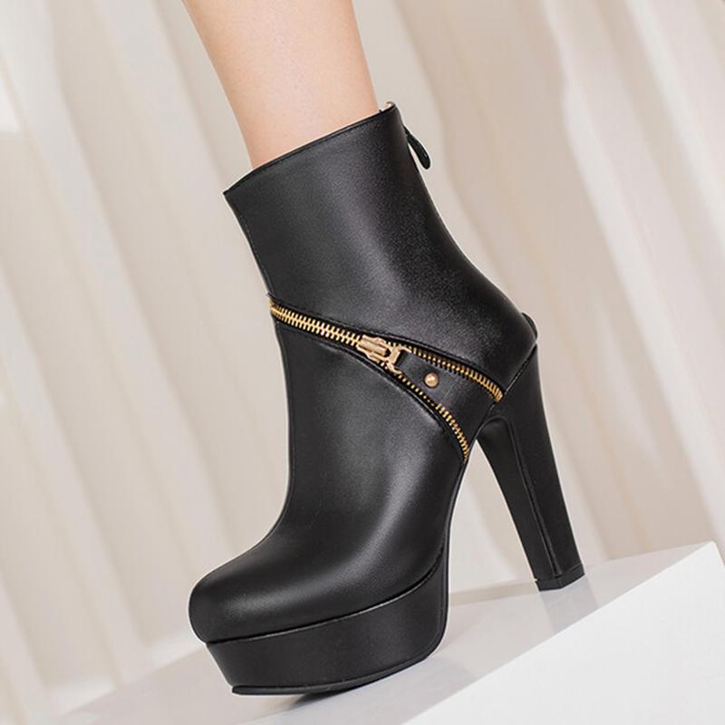 Модные короткие сапоги на молнии, женские ботильоны на платформе, черные, красные, желтые, белые, на каблуке, туфли для вечеринки, женские, большой размер 50