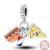 Dessert Afternoon Tea Series 925 Silver Coffee Cake Pizza Fries Sweet Charms Beads 3mm DIY Fine Jewelry Making