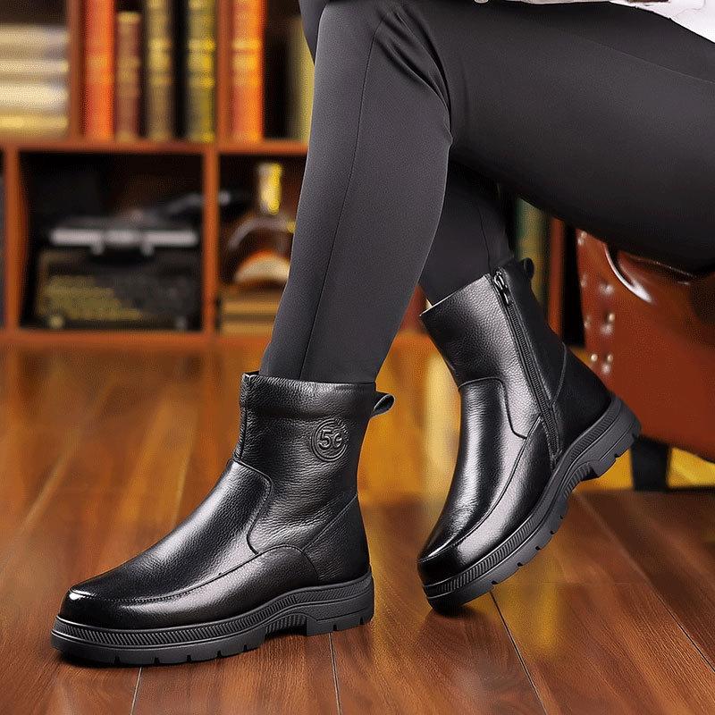 Мужские зимние ботинки из натуральной коровьей кожи, теплые, нескользящие, зимние ботинки из натуральной кожи, брендовая хлопковая обувь для мужчин