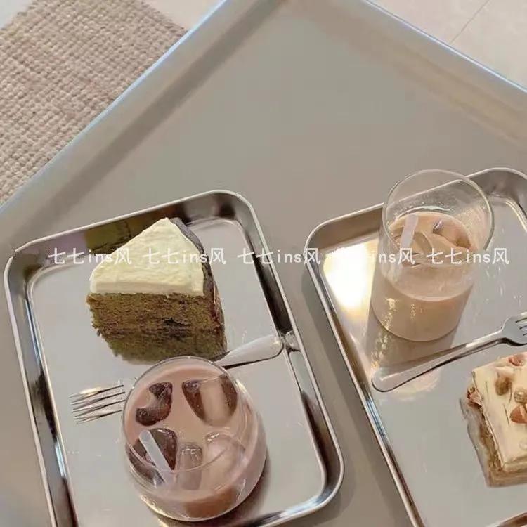 Nordic Stainless Steel Rectangular Coffee Shop Pallet Storage Disk Net Snack Cake Dish Dining Dessert Plate Kitchen Dish Tray
