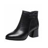 Pointed Bow Short Boots Women's New Thick Heel Fashion Boots First Layer Plaid Cowhide Ankle Boots Women's Cotton Boots