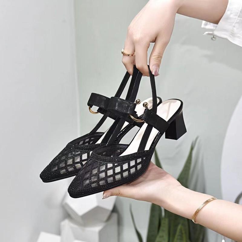 Hot Selling Fashion Summer Woman Sandal Temperament Edition Simple Mesh One Line Buckle with Pointed Head High Heels for Women