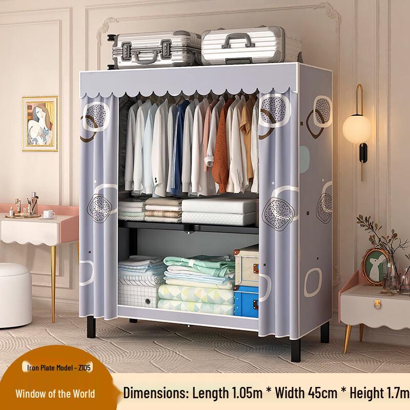 Portable Folding Fabric Wardrobe with Metal Frame