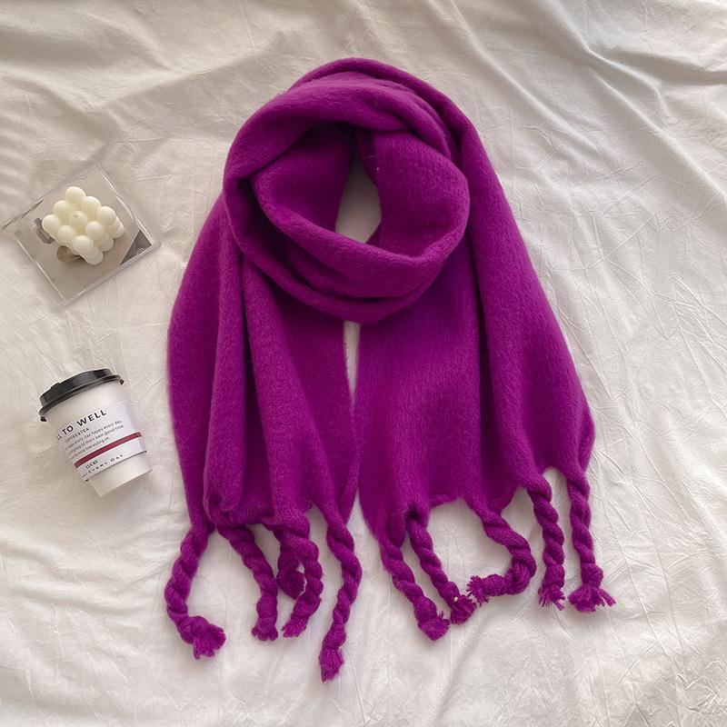 Luxury Cashmere Bright Solid Colors Women Scarf Winter Shawl and Wrap Bandana Pashmina Tassel Female Foulard Thick Blanket