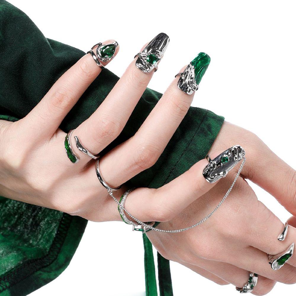 Ring Fashion Jewelry Chain Finger Nail Rings Protective Nail Rings Rings Sets Women Opening Rings