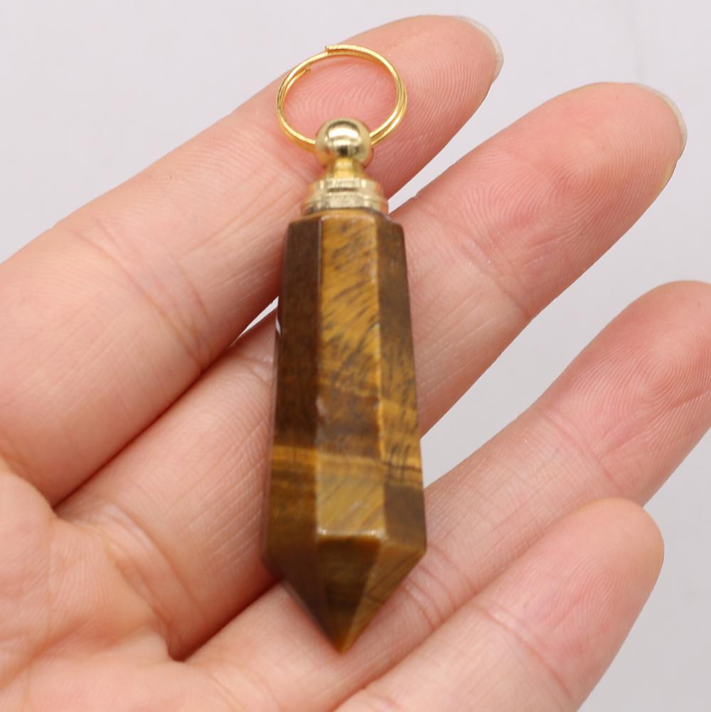 1Pc Small Natural Stone Perfume Bottle Pendants,Tiger Eye Stone Pendant Charms for Jewelry Making DIY Necklace Accessories Craft Gifts