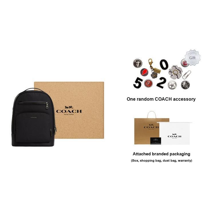 Coach 32 Solid Color Simple Zipper Closure Large Capacity Multifunctional Leather Backpack Men backpack Black CO992-QBBK