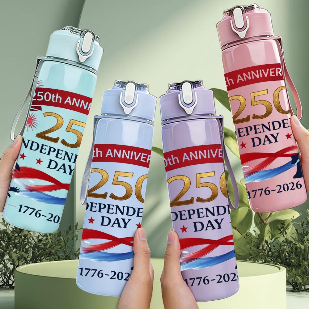 1PC 250th Anniversary American Flag Print 750ml Color Plastic Sports Water Bottle Leakproof Flip Straw Lid Suitable for Sports Office Home Use