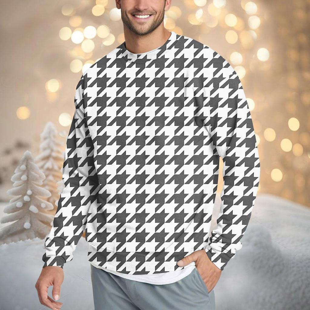 Мужская повседневная мода удобная клетчатая круглая горловина пуловер толстовка свитшот