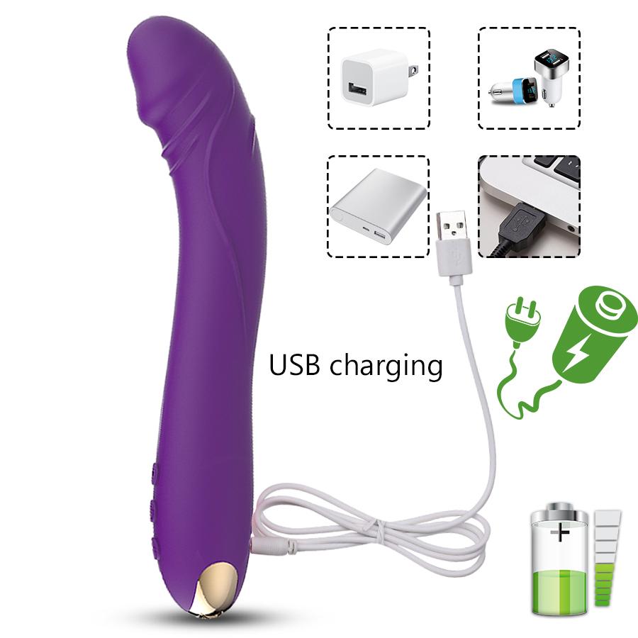 Гнущийся силиконовый фаллоимитатор с 10-ю режимами вибрации и USB зарядкой