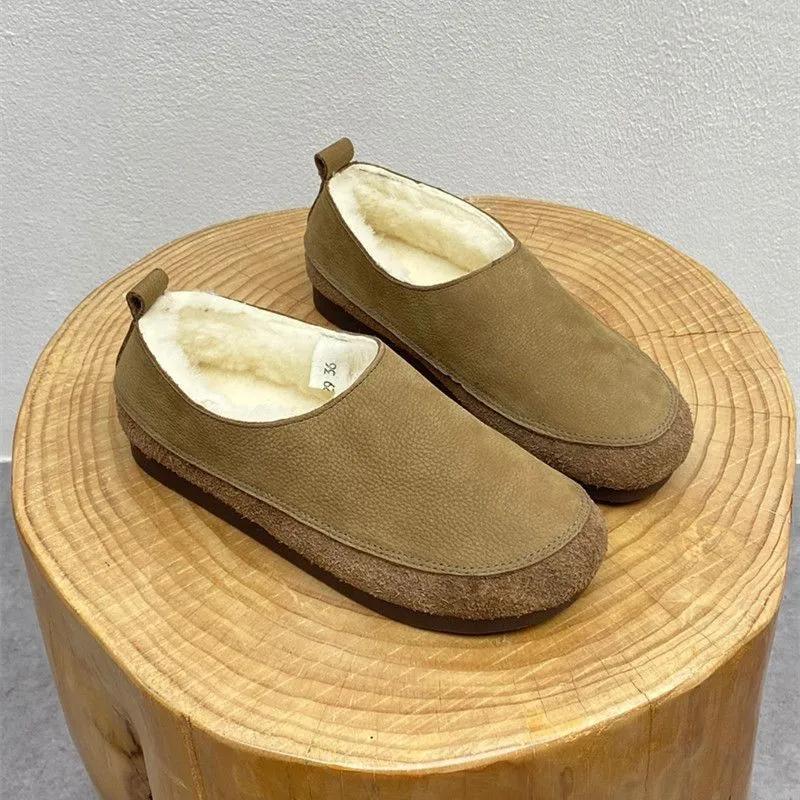 Fashion 2024 Winter New Pure Wool Genuine Leather Warm Shoes Flat Bottomed Soft Cowhide Thickened Women's Cotton Shoes