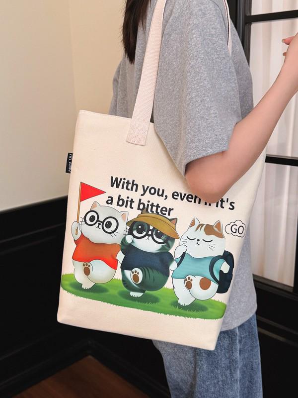 Trendy Cartoon Canvas Women's Handbag - Large Capacity Shoulder Bag