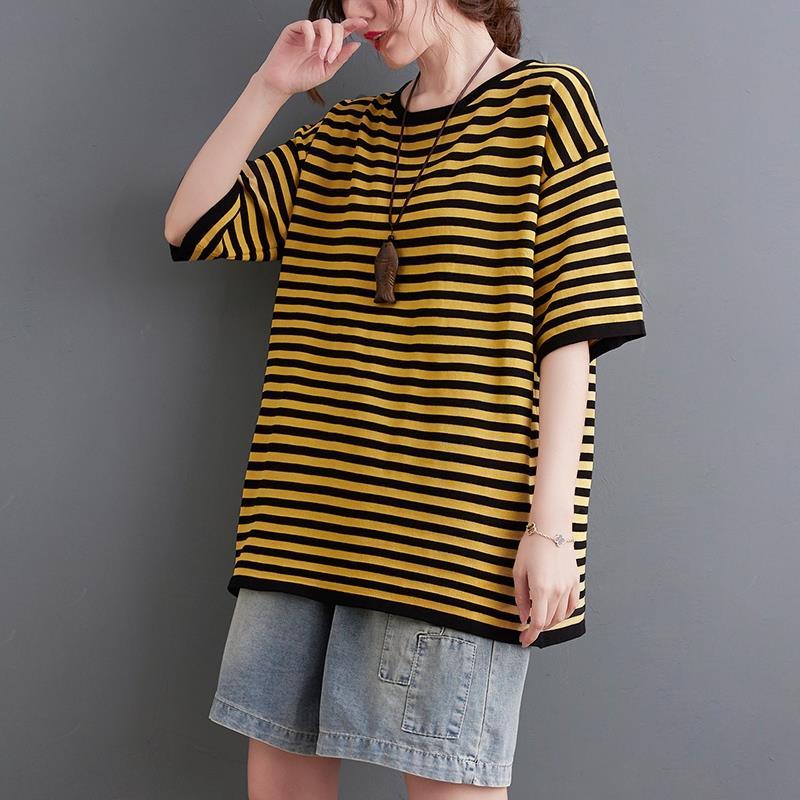 Футболки в полоску из хлопка, женские повседневные свободные топы с коротким рукавом, летние трендовые тонкие футболки большого размера, футболка в корейском стиле, топ Y2k