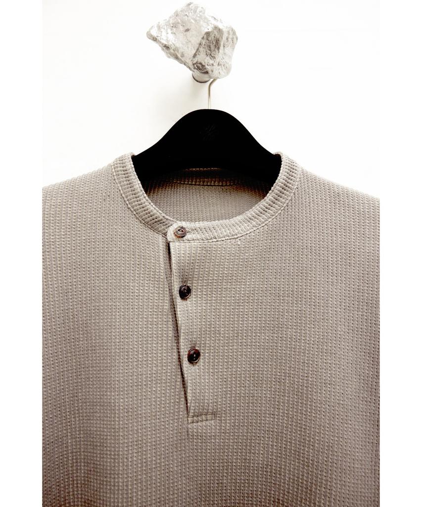 Детская вафельная футболка-henley с коротким рукавом - Коричневая