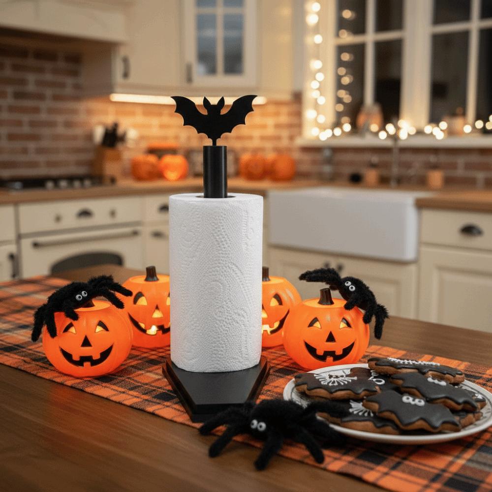 Wooden Spider Web Paper Rack Countertop Gothic Roll Dispenser Halloween Towel Holder Restaurant