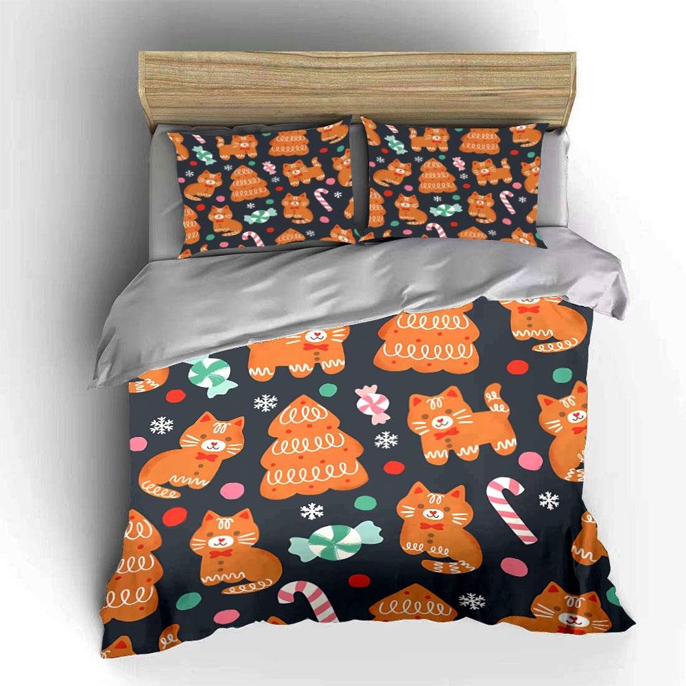 Gingerbread Cats and Sweets Bedding Duvet Cover Set Duvet Cover Pillowcases (1*Duvet Cover 2*Pillowcases, without duvet insert)
