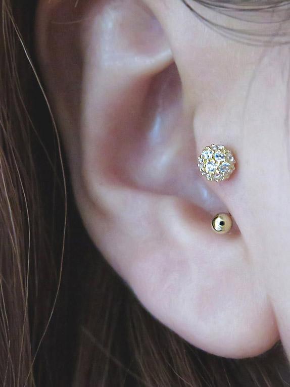 Минималистичный Пирсинг 14K Шарик из Фианита Изогнутый Пирсинг, Пирсинг Трагуса