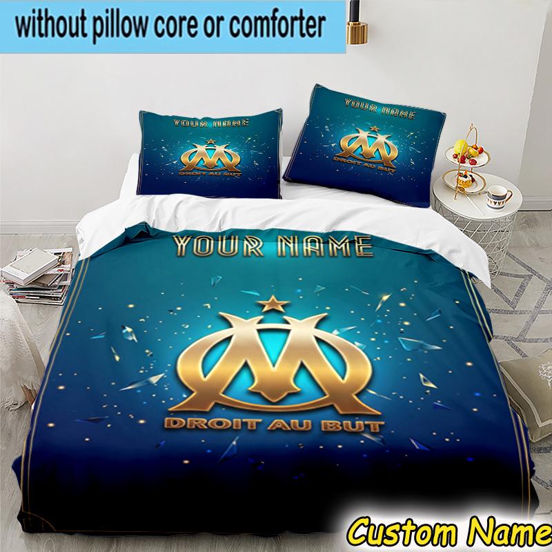 Custom Name Golden Marseille Emblem Bedding Set 3PCS Duvet Cover Closure Includes 1 Duvet Cover & 2 Pillowcases for All Seasons Bedroom Decor