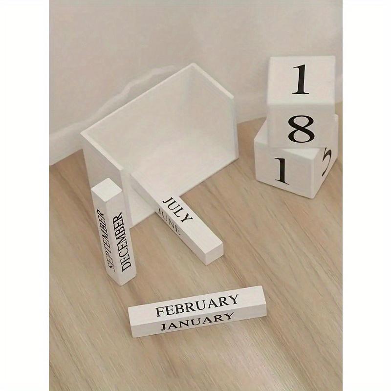 1pc Wooden Perpetual Calendar - Elegant Wooden Block Calendar With Daily Date Display, Suitable For Office, Study, Shop, Bar