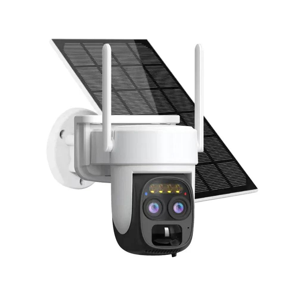 4K 8MP двойной объектив Wi-Fi солнечная камера уличная 10-кратный оптический зум двусторонняя аудио цветная камера ночного видения со встроенным аккумулятором камера безопасности