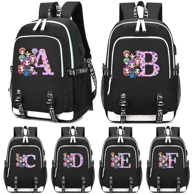 26 английских букв K-Pop Охотники на демонов Печатный рюкзак большой емкости для подростка студента девушки парня Школьная сумка Сумка для книг Детский подарок Водонепроницаемая сумка для путешествий