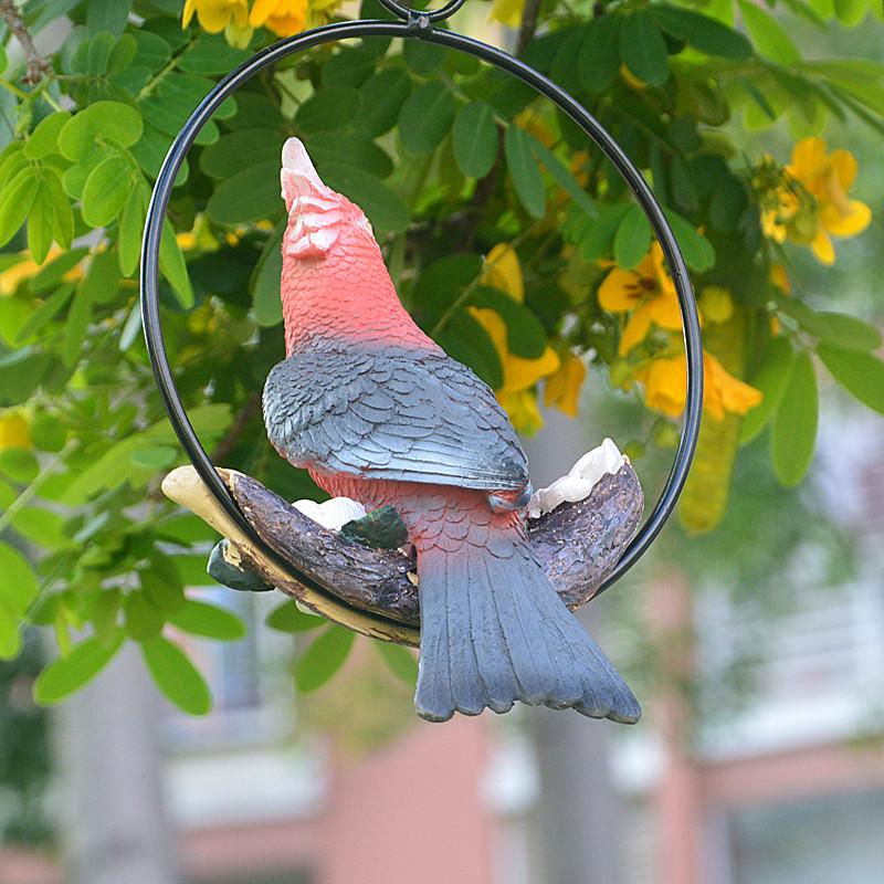 Cute Resin Parrot With Ring Hang On Tree Outdoor Garden Decoration Statue Animal Sculpture For Home Office Room Decor Ornament