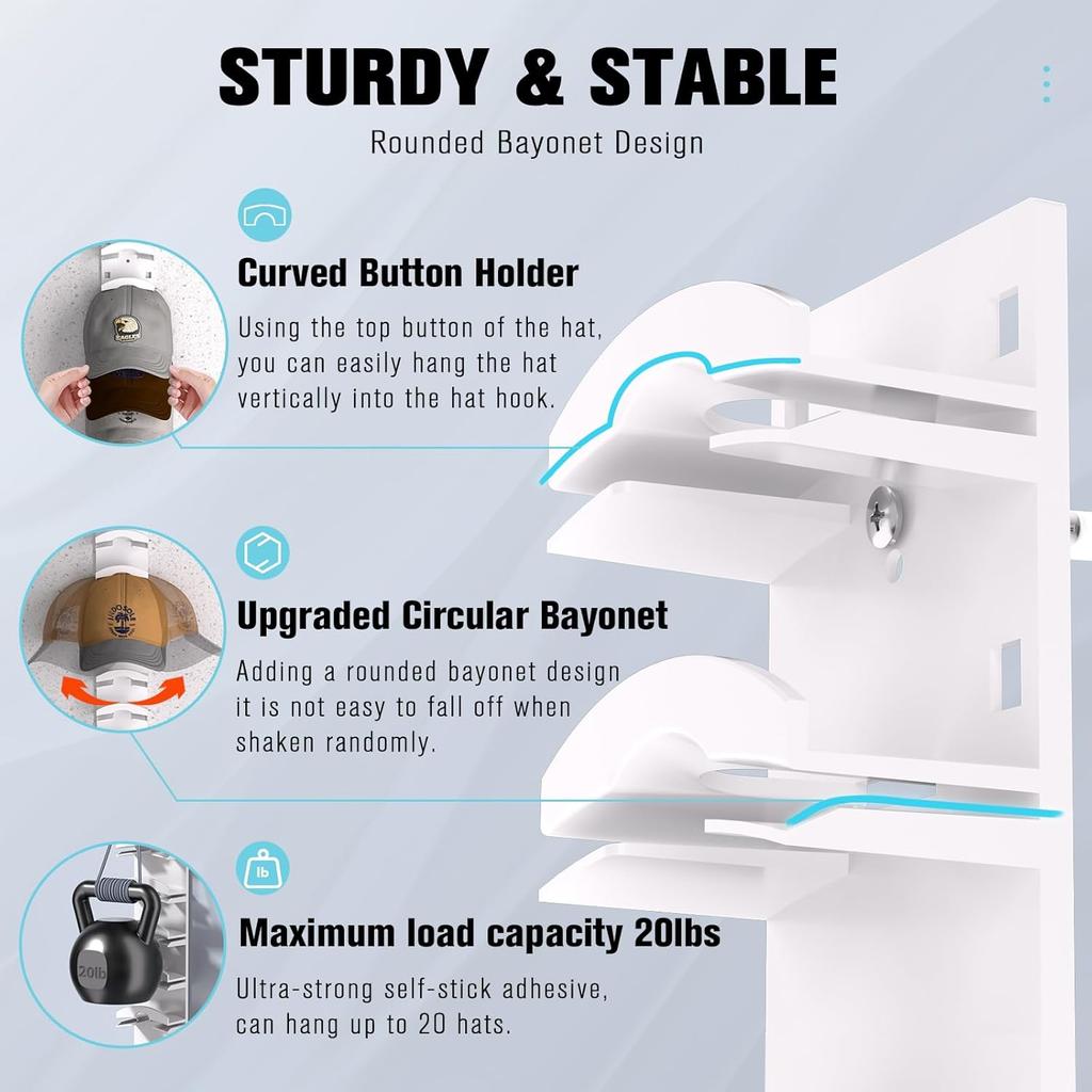 Органайзер для шляп для бейсболок, настенная вешалка для шляп с прочным клеем, держатель для шляп, дисплей для двери, шкафа, органайзер для кепок, хранение