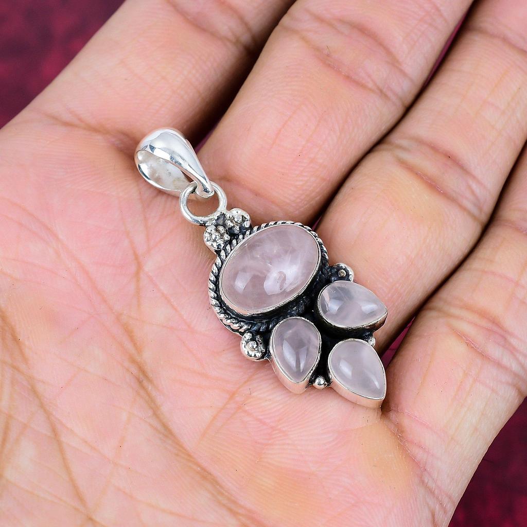 Ювелирные изделия из розового кварца, кулон из стерлингового серебра 925 пробы, ювелирные изделия ручной работы с драгоценными камнями, подарки для жены, абсолютно новый кулон