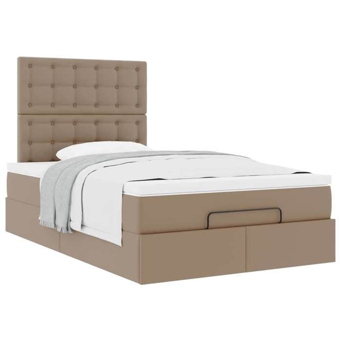 Cadre de lit ottoman - 120x200cm - Similicuir cappuccino - Rangement sous le lit - Matelas inclus