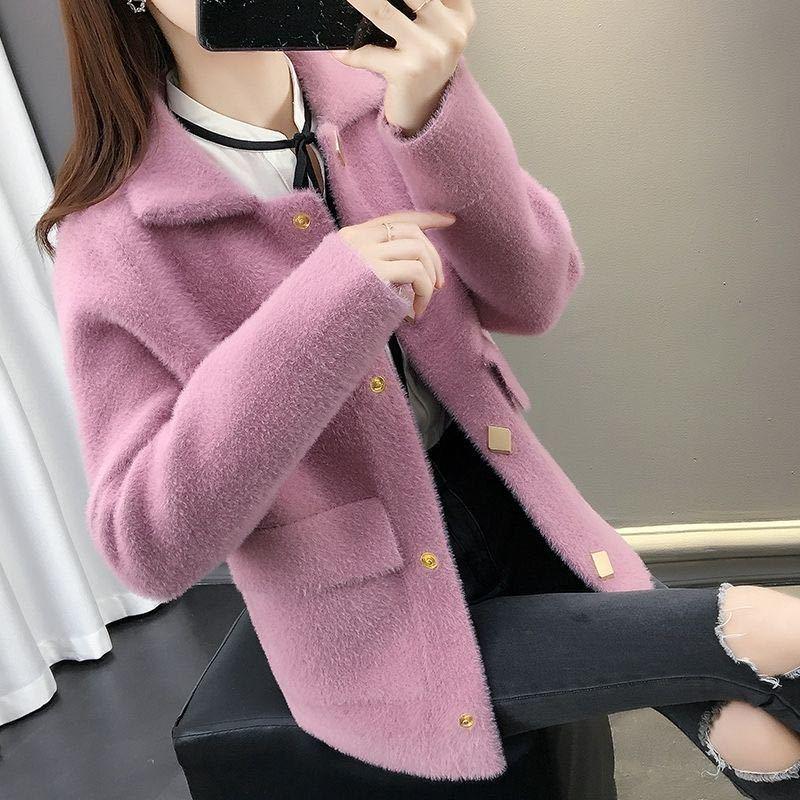 Fuzzy Cardigan Sweater for Women Imitation Mink Velvet Jacket Women Short Mohair Cardigan Lapel Knitted Cardigan Sweaters with Pockets